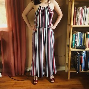 Anthropologie Purple Snow Striped Jumpsuit